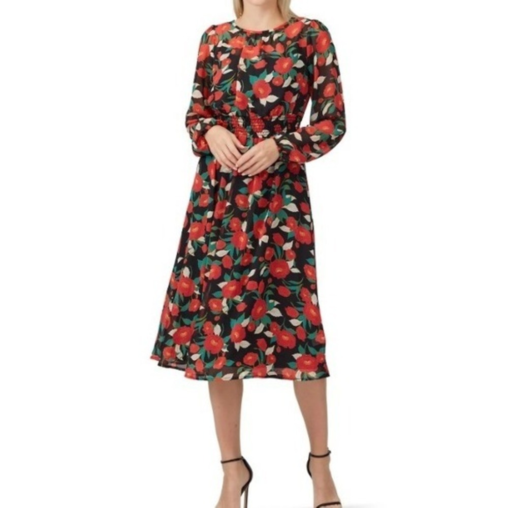 Floral Midi Dress Louna Colorful Garden Girl Fairy Romantic Modest Small Stretch